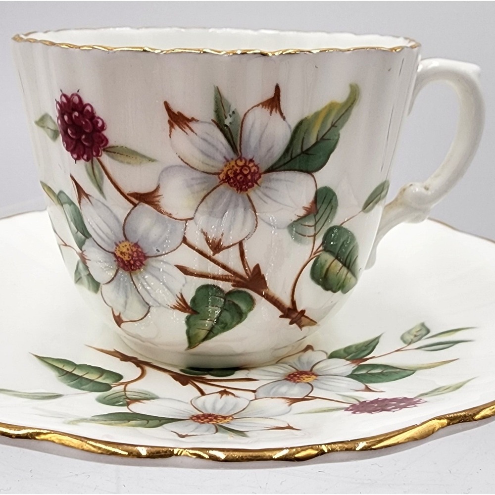 Vintage Hammersley & Co Dogwood Teacup Saucer Set Provincial Flowers White EXC - Picture 2 of 16